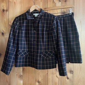 90's Vintage Wool Window Pane Plaid Power Mini Skirt Suit